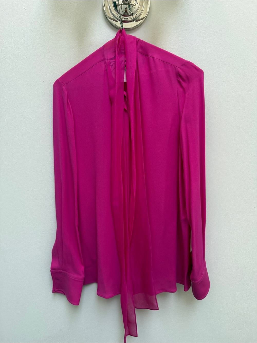 Valentino Women's Fuchsia Long-Sleeve Tie-Neck Blouse